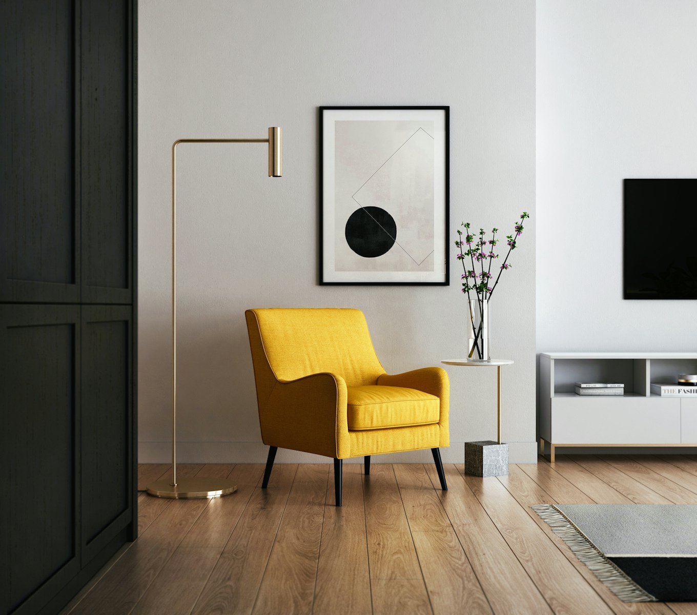 brown wooden framed yellow padded chair, home furnishing